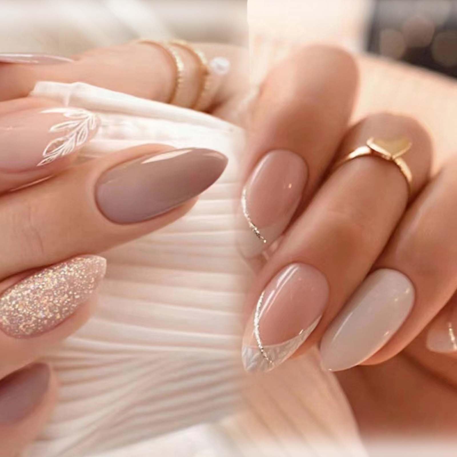 48PCS Nail Extensions for Women, Press On Nails Kit with 2 Stylish Designs, Stick On Nails for Women, Fake Nails for Girls, French Artificial Nails for Special Occasions