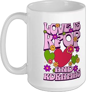 Cute Kawaii K-Pop and K-Drama Lover Ceramic Mug, White, 15oz