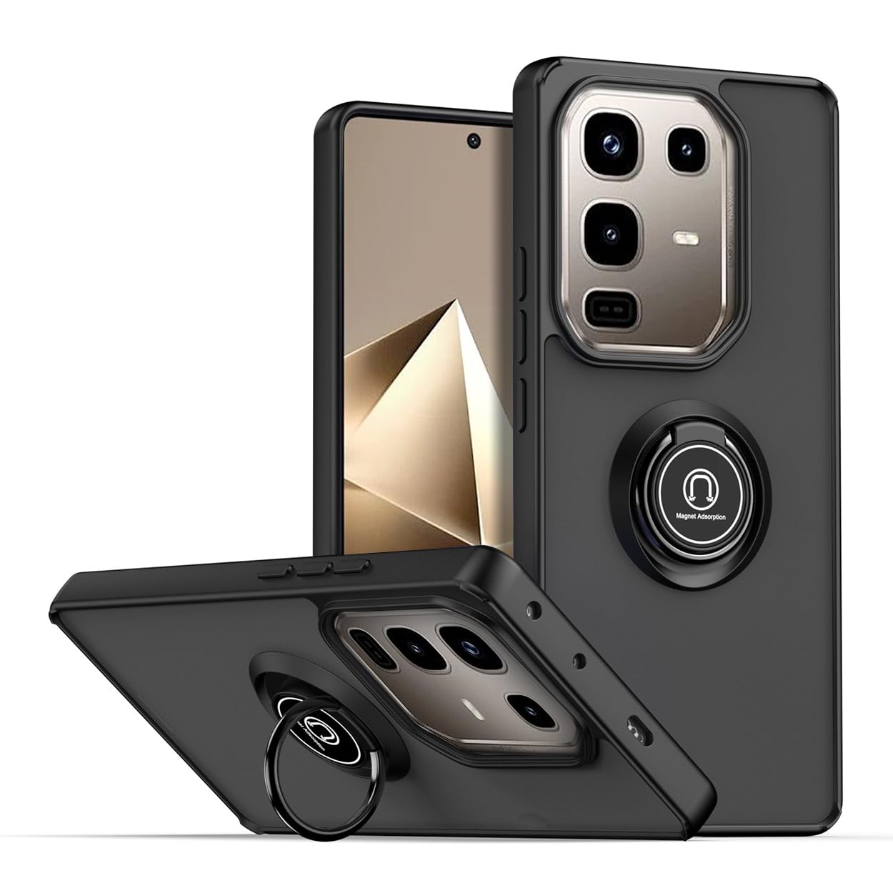 QUIETIP Case Compatible with Infinix Note 50 Pro with Screen Protector,TPU + Hard PC Magnetic Ring Car Mount Stand Cover,Black Black Infinix Note 50 Pro 4G
