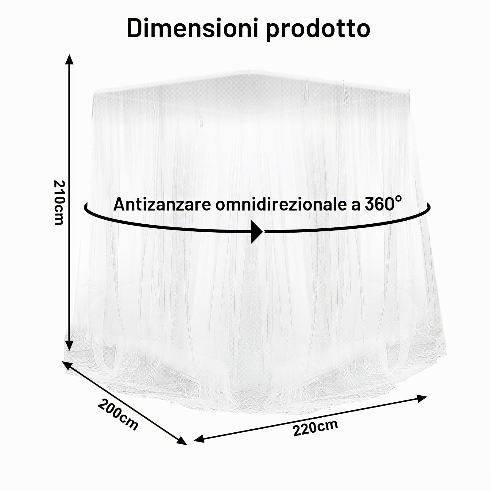 mizikuu Zanzariera Letto, Grande Zanzariera Letto Matrimoniale a Baldacchino Quadrata Universale Facile da Installare, 200 * 220 * 210cm