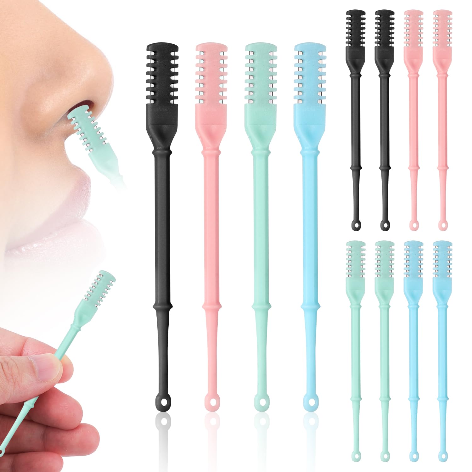 15pcs Nose Hair Trimmer 2-in-1 Nasal Hair Cutter Manual Nose Trimmer Plucker Manual Clippers Rotary for Men Women