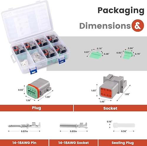 Miniatura 7 de GKG DTK6-1 Kit de conectores Deutsch de 8 pines, 6 juegos de conectores DT Deutsch de 8 pines, conectores de cable eléctrico impermeables grises con