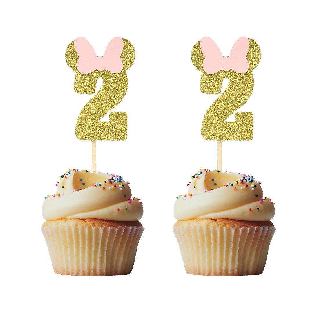 Morndew 24 Decoraciones Para Cupcakes Número 2 Con Purpurina Dorada Y Rosa  Para Decoración De Fiesta De Segundo Cumpleaños, Boda, Fiesta, image size:1100x1100