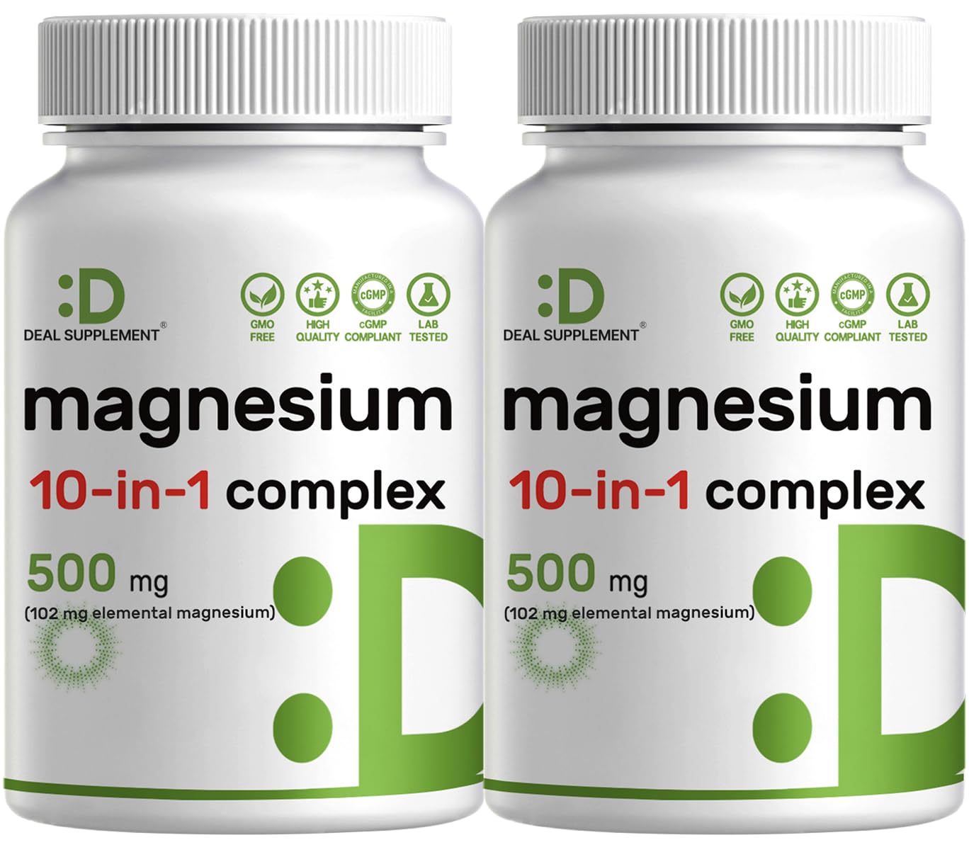 Magnesium Complex 500mg, 480 Veggie Capsules – Pack of 2 | 10-in-1 Glycinate, Citrate, Malate, Oxide, & More – 100% Chelated for Easy Absorption – Essential Mineral Supplement – Non-GMO 240 Count (Pack of 2)