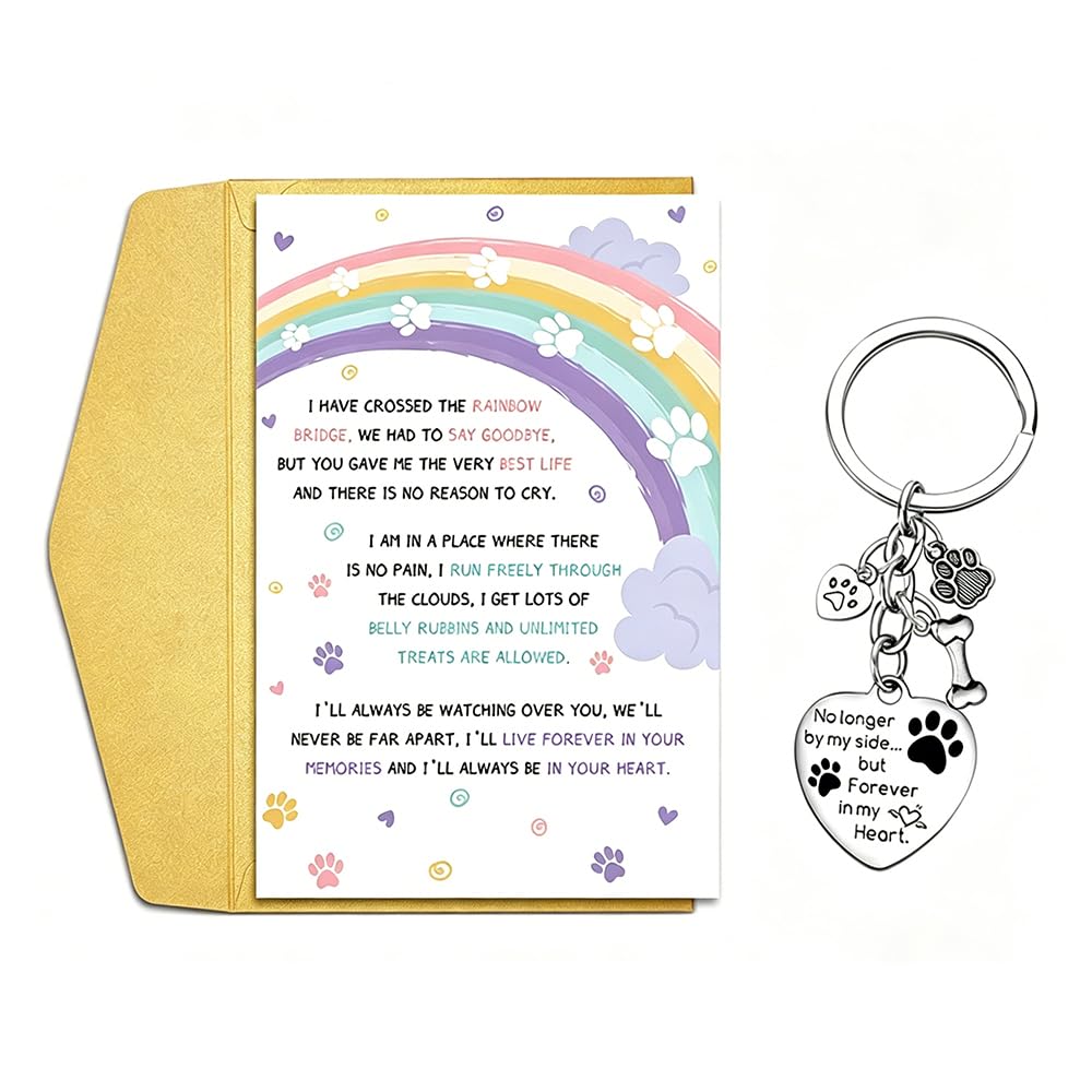 lixulluo Dog Memorial Keyring and Dog Condolence Card with Envelope Set - Pet Memorial Gifts Loss of Dog Bereavement Card & Keychain for Remembrance Condolence Gift Keepsake