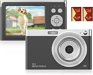 Kkcare Câmera Digital Compacta 4K Filmadora de Vídeo 50MP 2,88 polegadas Tela IPS Foco Automático Zoom 16X Anti-vibração Flash embutido com 2 baterias Bolsa de transporte Alça de pulso