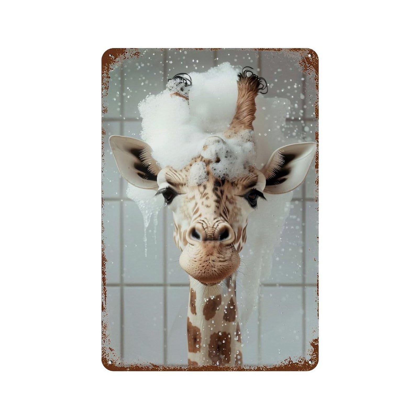 Giraffe Taking A Bath Retro Metal Sign 11.8"x7.9", Shabby Chic Decor for Bistro, Counter And Cafe Decor