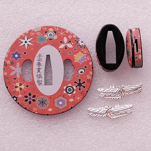 Miniatura 2 de Iron Tsuba & Alloy Samurai Fuchi Kashira Menuki - Exquisito diseño floral tallado a mano, accesorios antiguos de espada katana japonesa para artes
