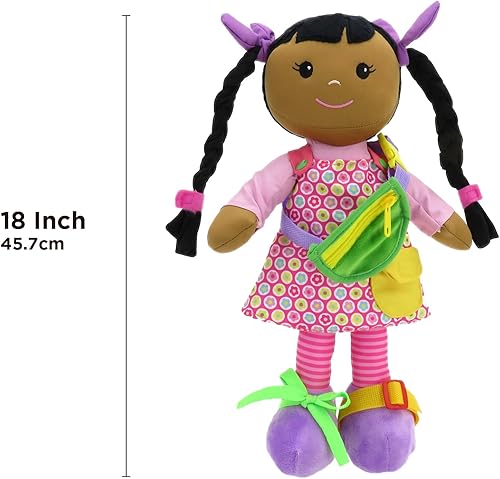 Miniatura 4 de linzy Toys - Muñeca educativa de piel oscura de 16 pulgadas, adorable muñeca de felpa viene con un atuendo extraíble empaquetado con cierres,