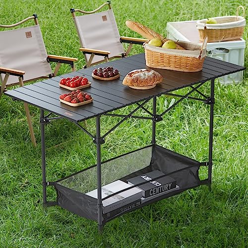 VEVOR-Folding-Camping-Table-Aluminum-Ultra-Compact-Outdoor-Portable-Fold-Up-Lightweight-Table-with-Large-Storage-and-Carry-Bag-for-Beach-Picnic-Travel-Backyard-BBQ-Patio-45-x-22-Black