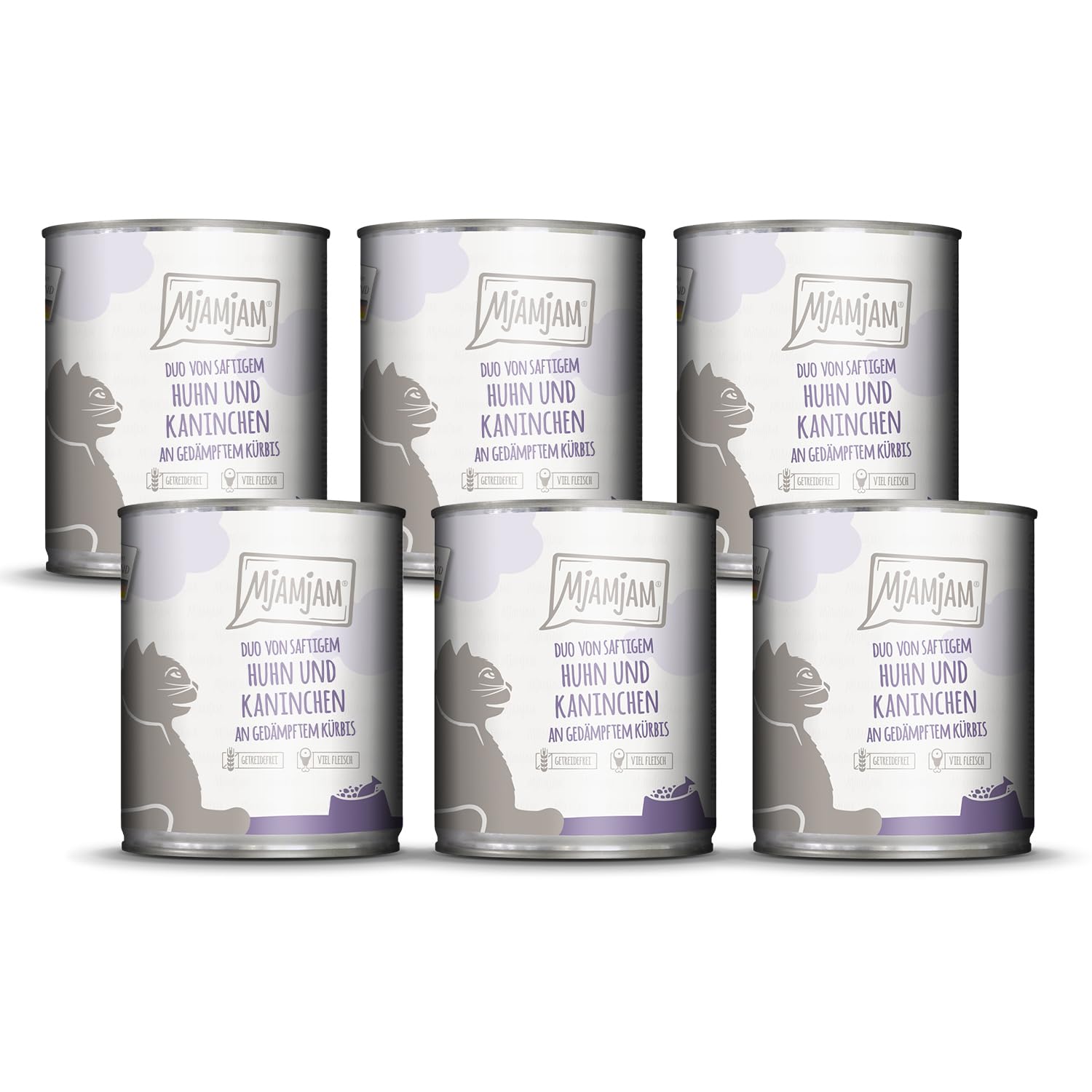 MjAMjAM - Comida húmeda Premium para Gatos - Duo de jugoso Pollo y Conejo con Calabaza al Vapor, Pack de 6 (6 x 800 g), sin Cereales con Extra de Carne