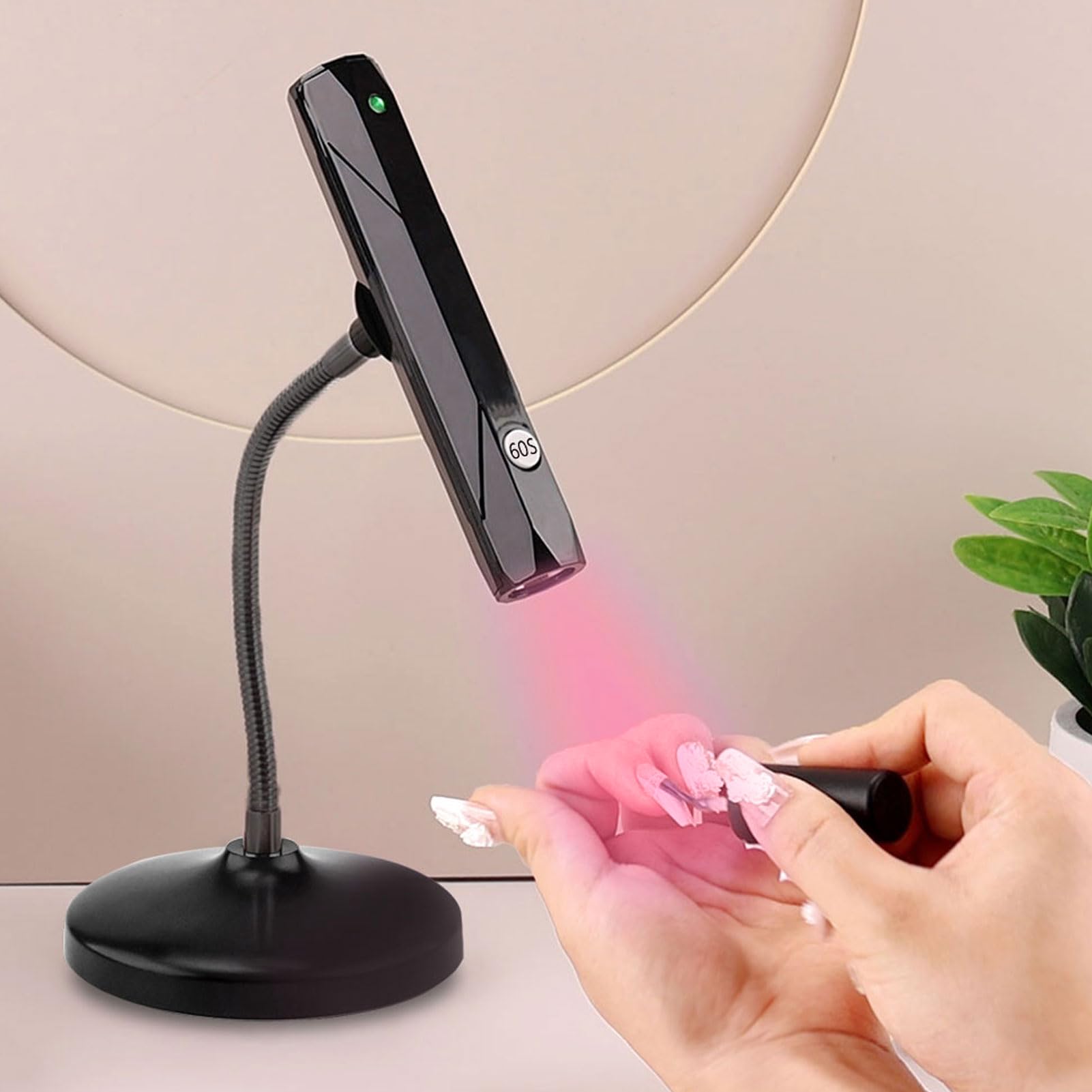 Gooseneck Gel Nail Lamp, 9W 360 Degree Rotatable USB Rechargeable LED Gel Nail Light, Fast Curing Manicure Dryer with 60S Timer for Home and Nail Salon DIY Use (Rosy Light Black)