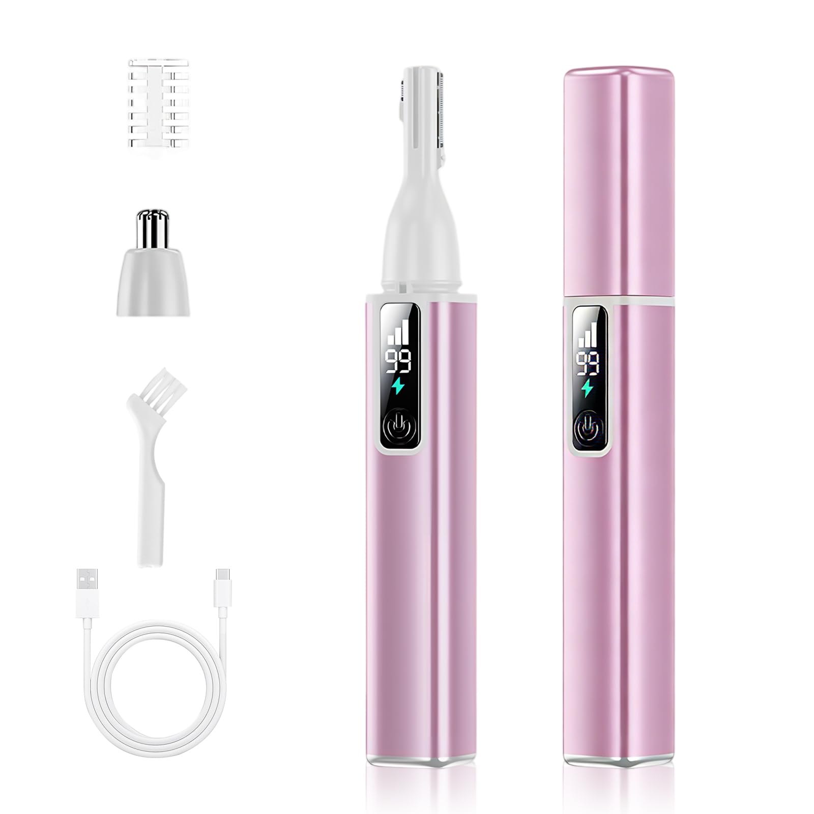Colexy Augenbrauen Trimmer Damen, 2 in 1 Elektrischer Gesichtsrasierer Augenbrauenrasierer Wiederaufladbarer Nasenhaartrimmer, Tragbarer Präzisionstrimmer für Frauen Körper und Gesicht (Rosa)