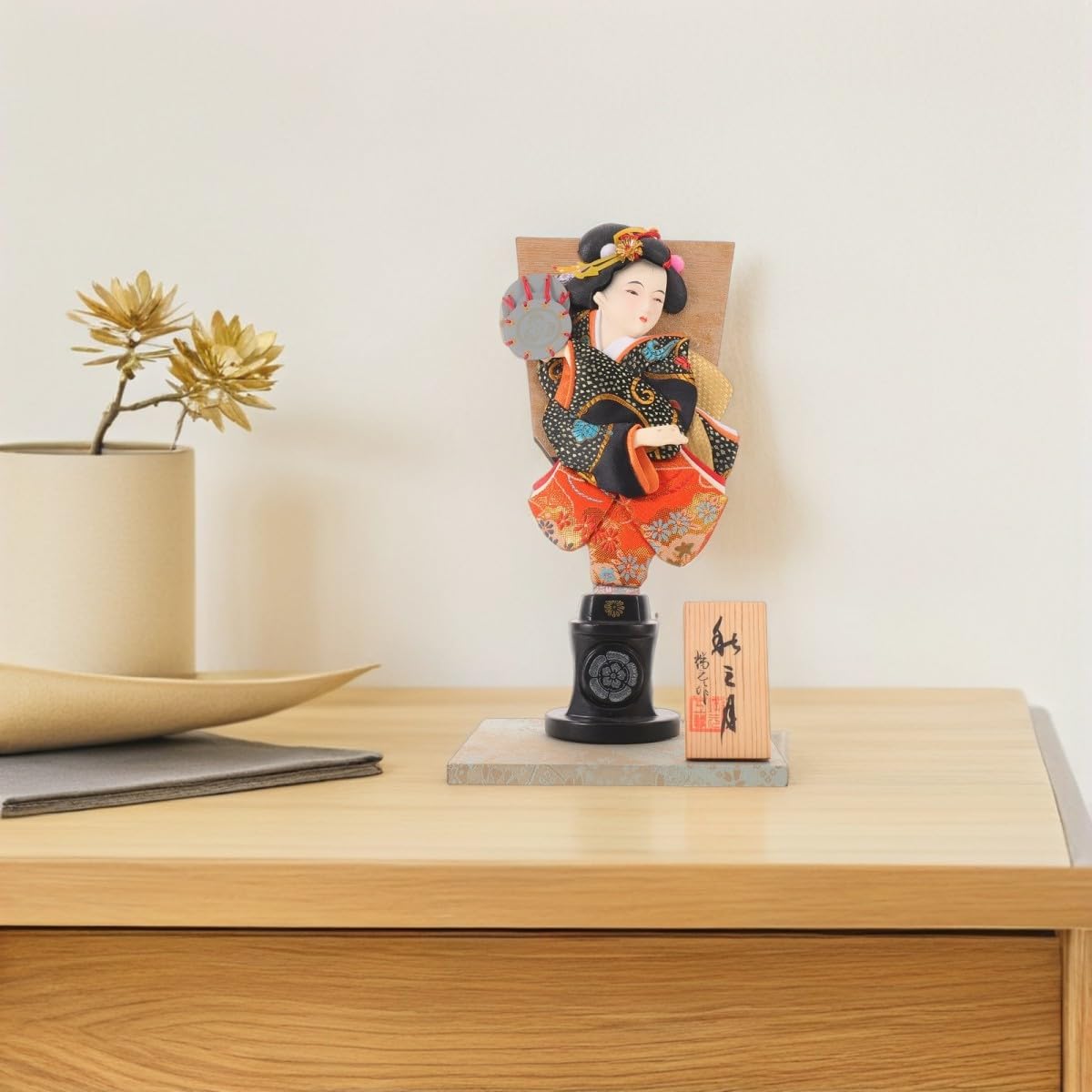 Mipcase Japanische Kabuki Mädchenpuppe 35cm aus Gewebe und Holz, Vintage