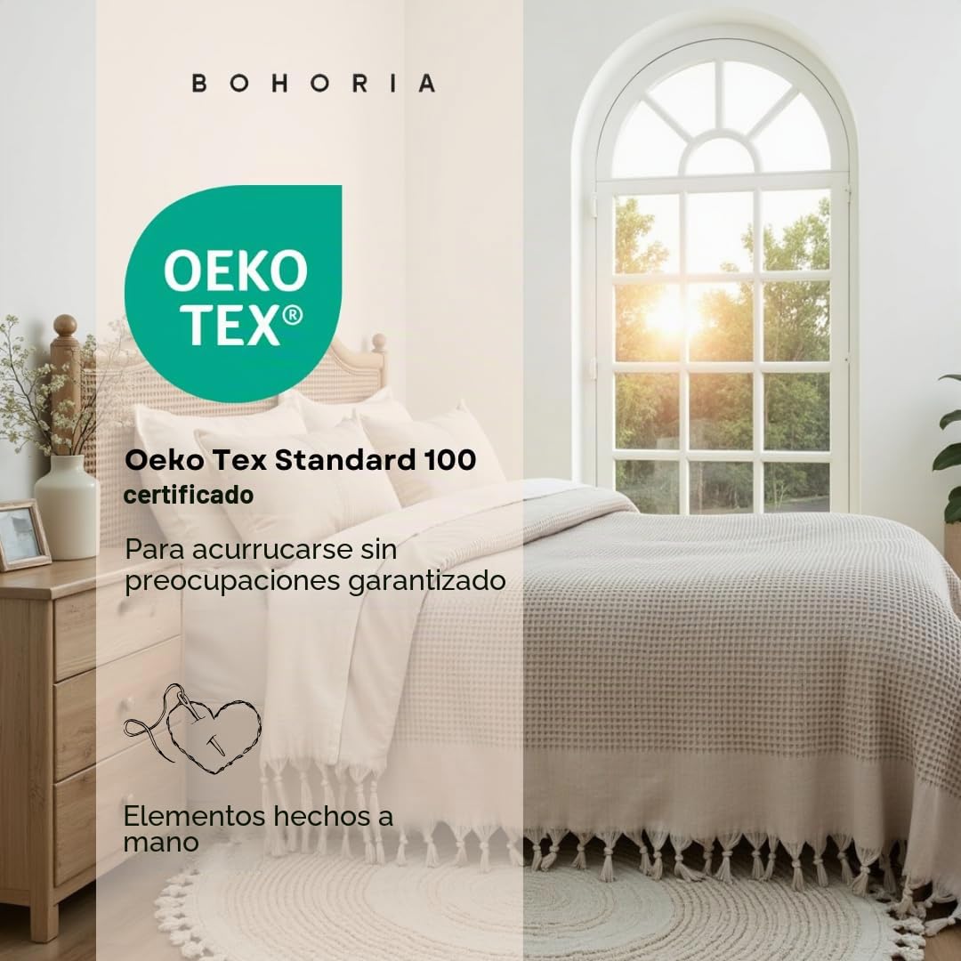 BOHORIA® Colcha de 220 x 240 cm Santorini, extragrande, 100 % algodón, Oeko-Tex®, manta para sofá, sillón y cama, manta de lana (sepia)