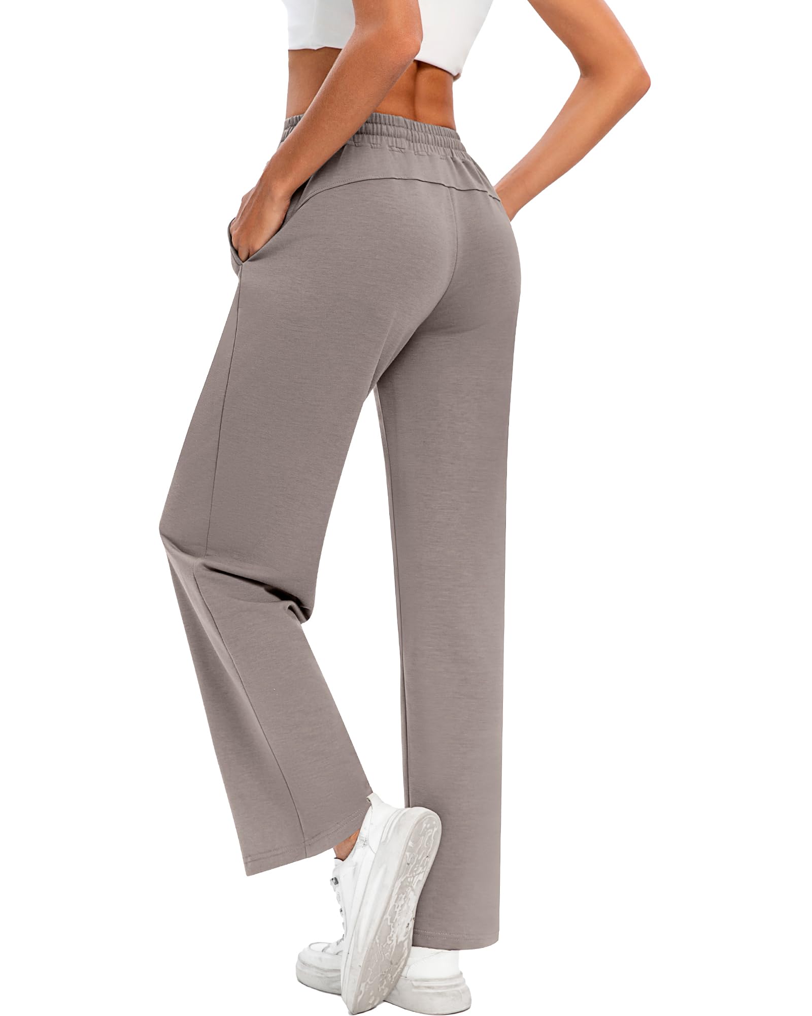 Locoowai 2 Pack Women Casual Wide Leg Sweatpants Drawstring Waist Baggy Joggers Loose Yoga Pants with Pockets (Black, Brown,Small)