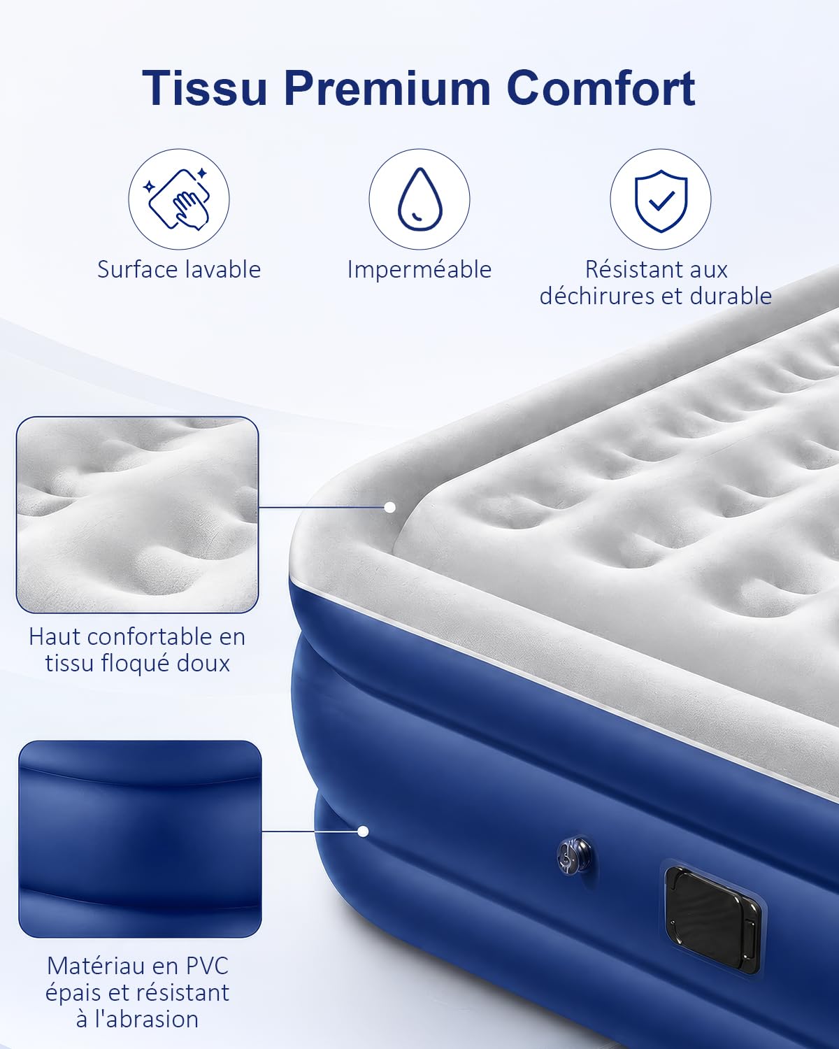 Spopal Matelas Gonflable 2 Personnes,200x152x40cm,2600mAh,Charge Max 450kg | Pompe Électrique Intégrée Rechargeable,PVC Épais Anti-Fuite Imperméable,Lit Gonflable Portable pour Camping Invités Voyages