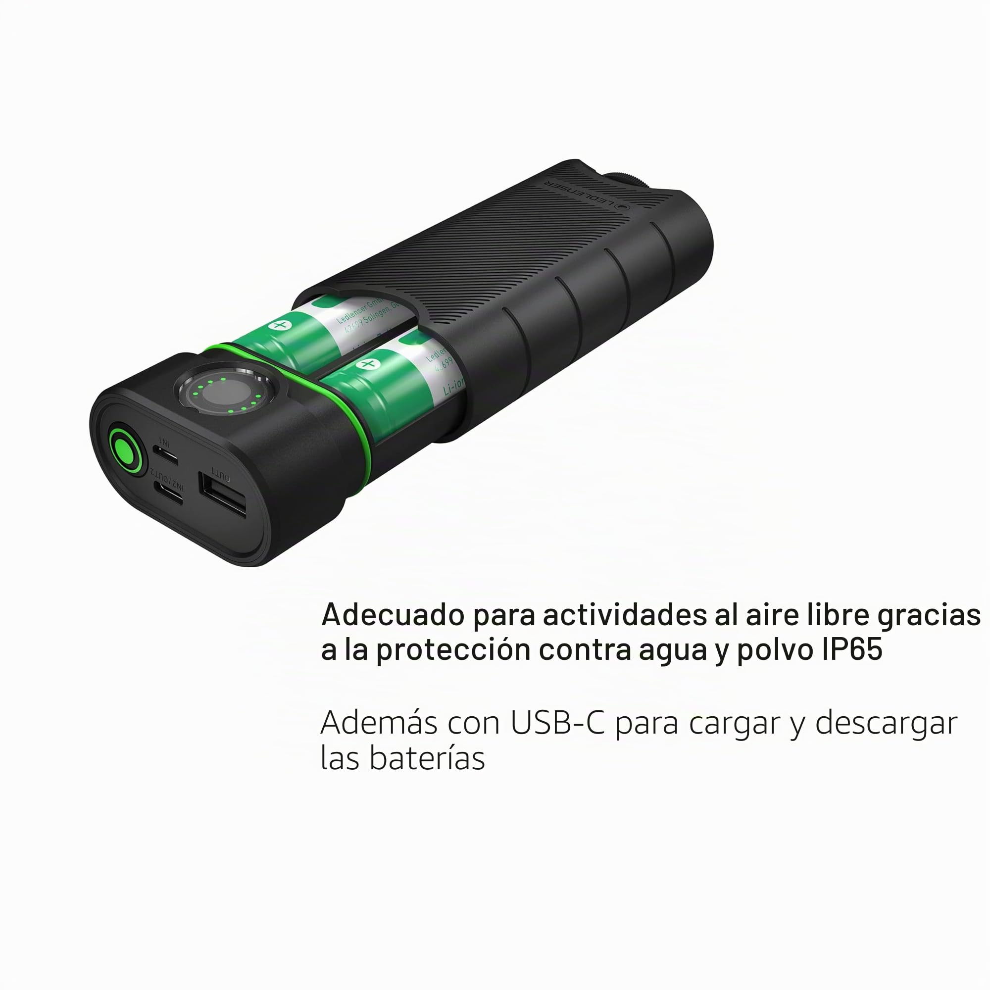 Ledlenser FLEX10 Powerbank y Cargador de Baterías 9000mAh, USB-C | 12 × 5,4cm, 235g, 2 baterías extraíbles, protección contra cortocircuitos, IP65