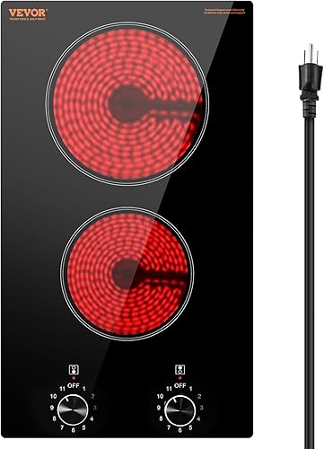 VEVOR Placa de cocina eléctrica, estufa eléctrica incorporada, con panel de vidrio, control de perilla, 11 niveles de calor, para diversos