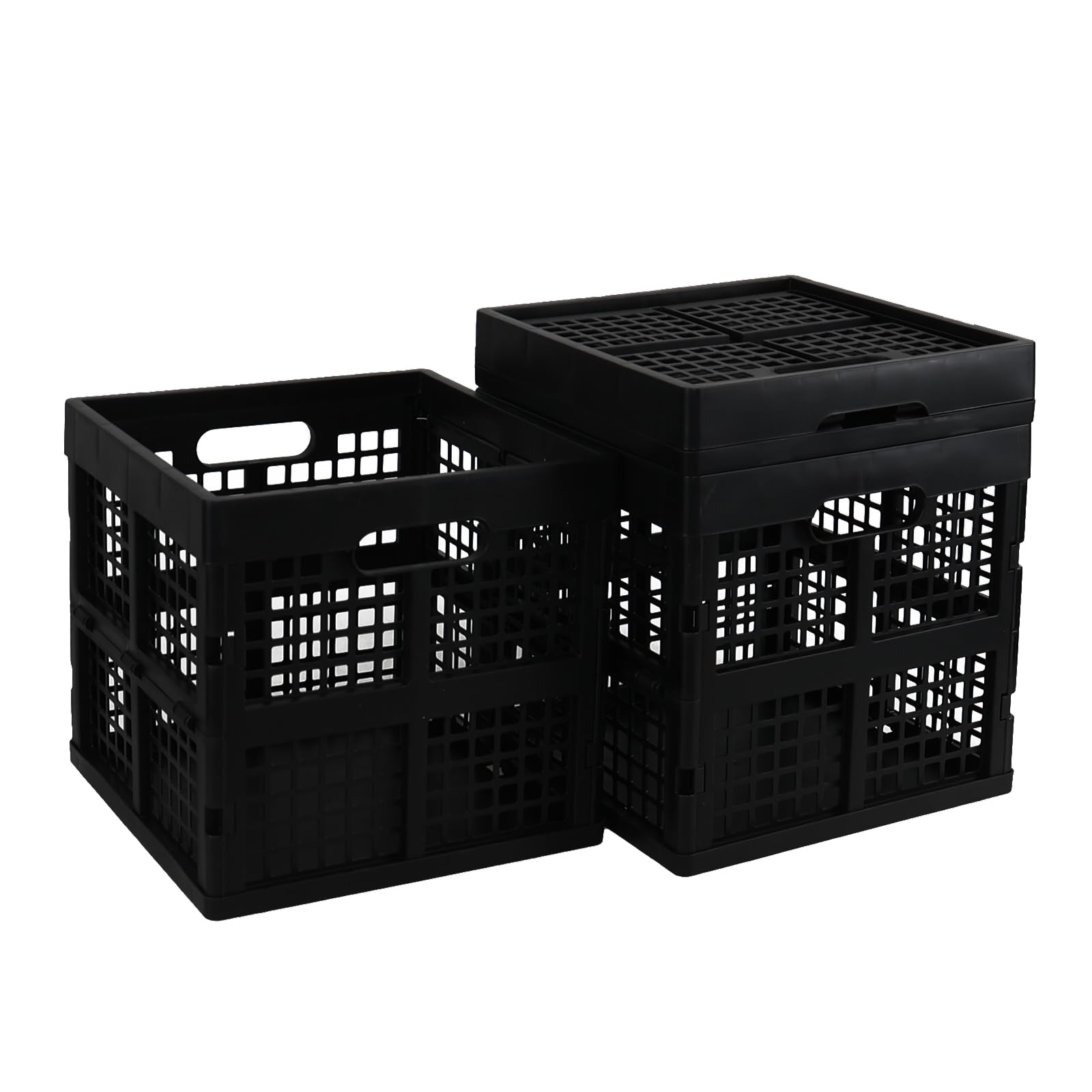 Asking Cassette pieghevoli in plastica da 22 l, confezione da 3 casse pieghevoli, scatola portaoggetti a cubo, colore nero