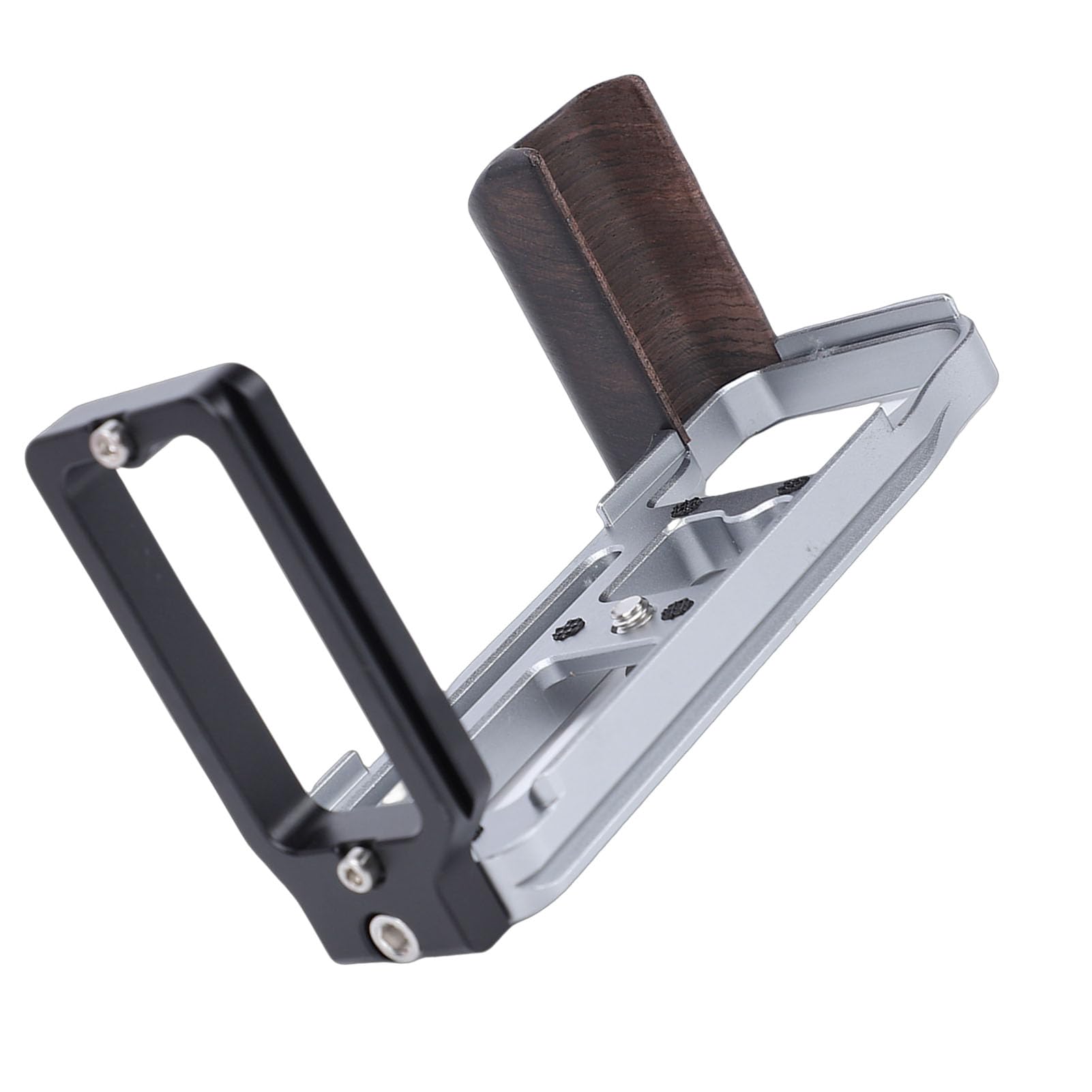 banapoy Piastra a L per Impugnatura della Fotocamera, Staffa a L per Impugnatura in Legno a Sgancio Rapido, Piastra di Montaggio per Treppiede con Cuscinetto Antiscivolo, Foro per Vite da 1/4 (SILVER)
