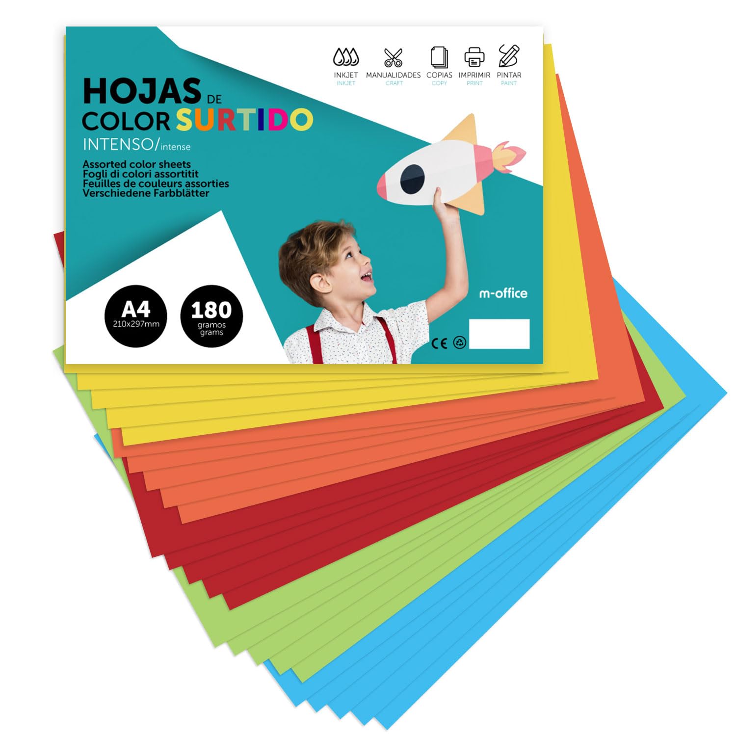 A4 Assorted Colour Card 180g Craft Document Creative Designs A4 m-office (x100 Intenso Assortment)