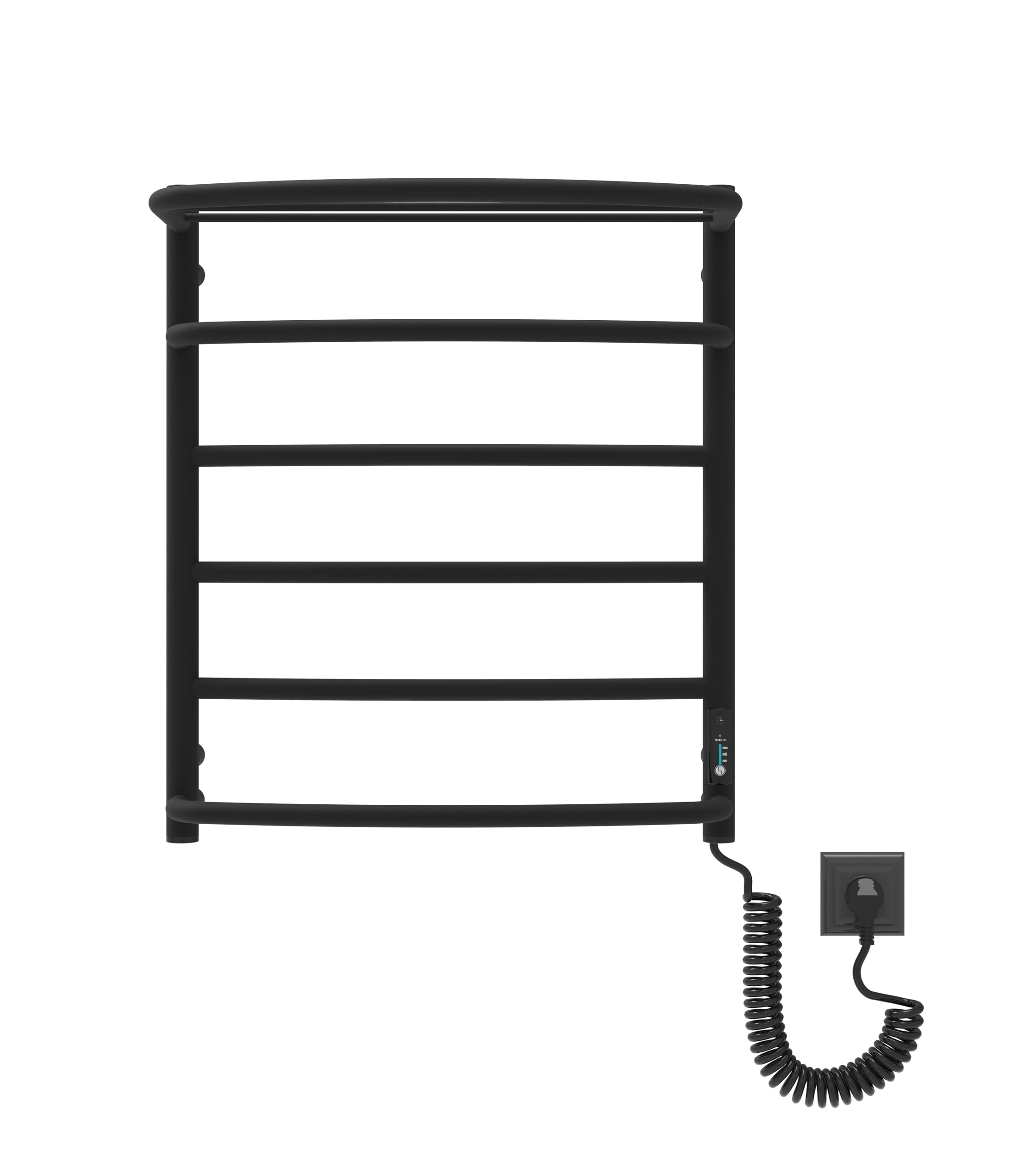 Elna Scaldasalviette Nero - 127W - 610x530mm - Elettrico con Ripiano - Per Casa e Famiglia - Acciaio Inox - Con Termostato, Timer & Eco - IP44 - Montaggio a parete