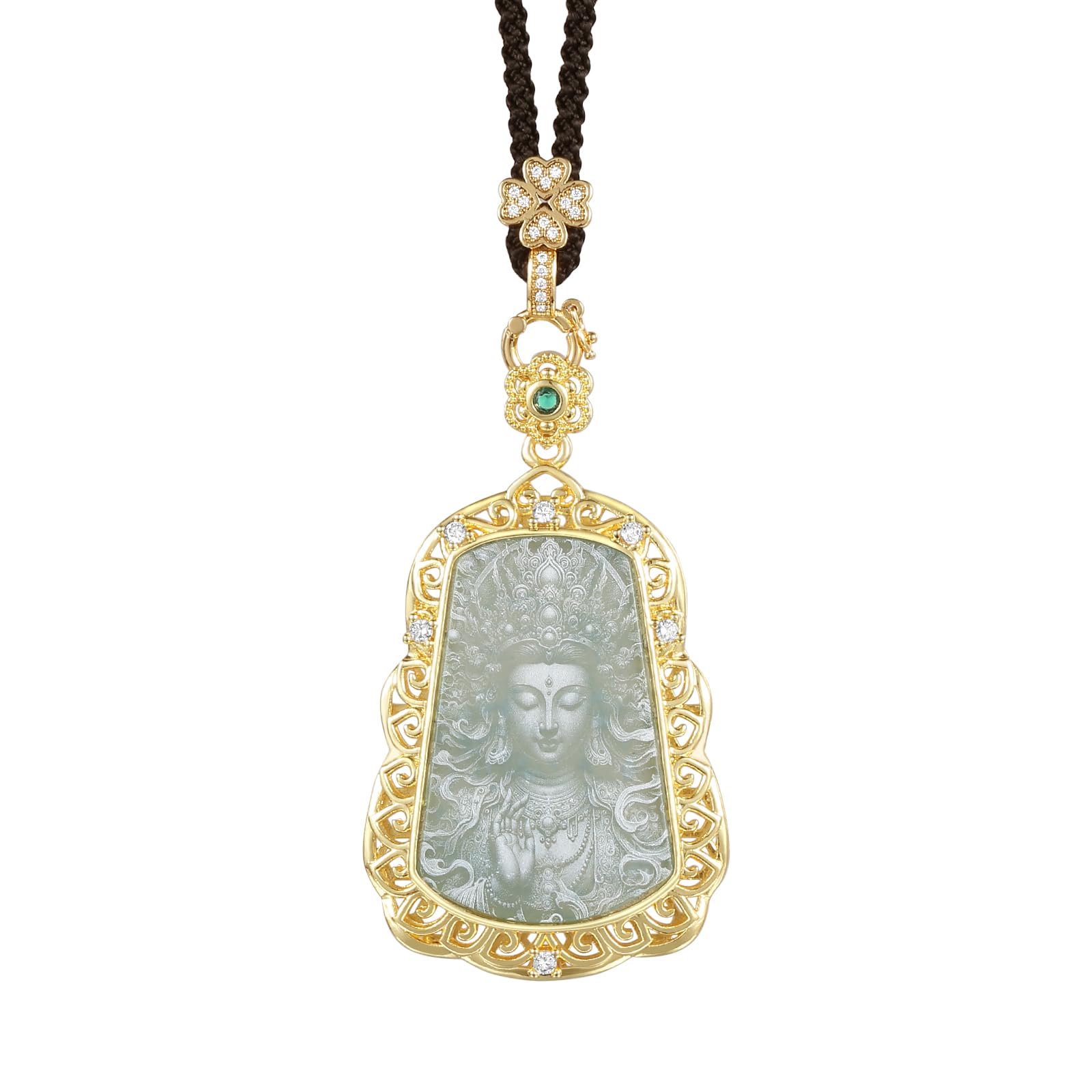 QVFVJA Real Natural Jade Guan Yin Pendant Necklace for Women Quan Yin Amulet Protection Jewelry Certified jadeite with Delicate Rope Chain Valentine's