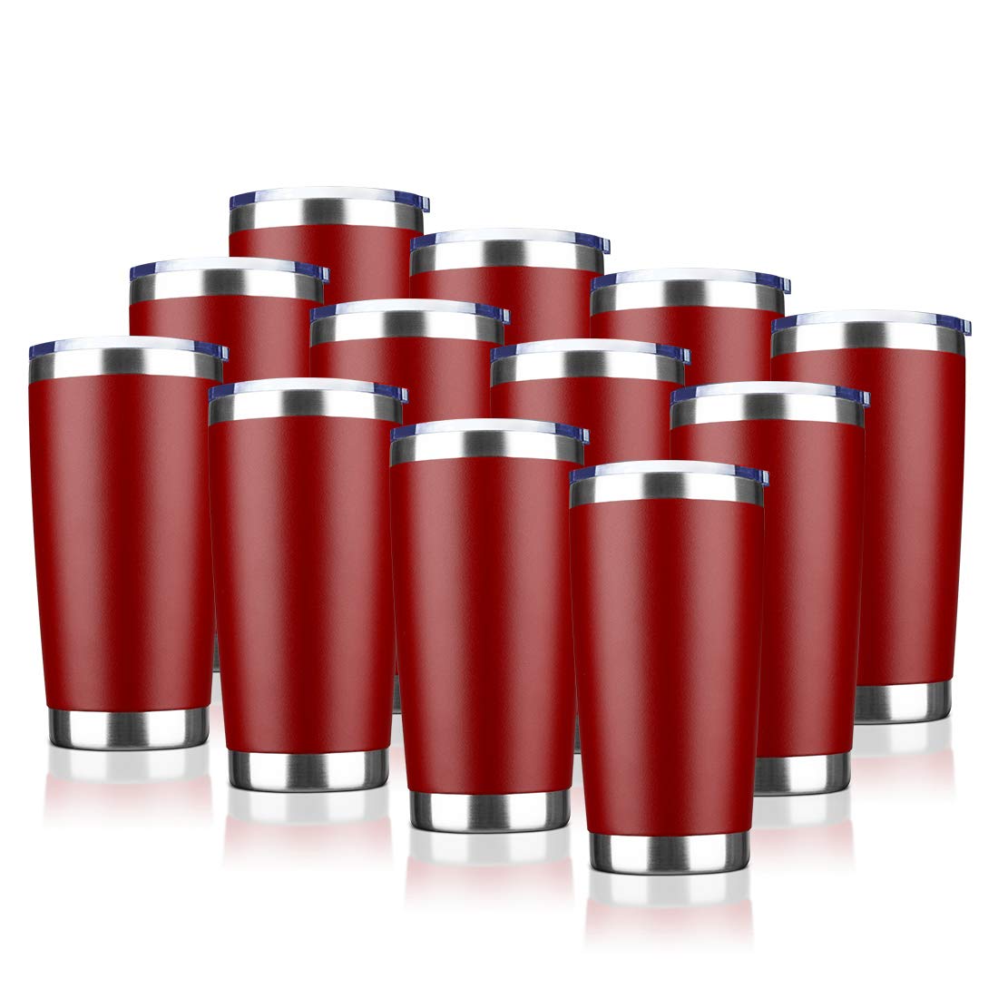20oz Tumbler Bulk Stainless Steel Vacuum Insulated Tumblers with Lid Double Wall Travel Mug, Durable Powder Coated Coffee Cup, Suitable for Ice Drinks and Hot Beverage (Red 12pack)
