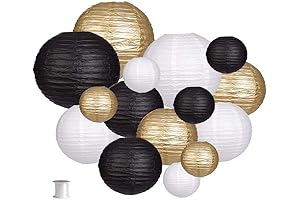 Paper Lanterns Decorative, Round Hanging Paper Lanterns Decorations for Party Supplies Black/Gold/White