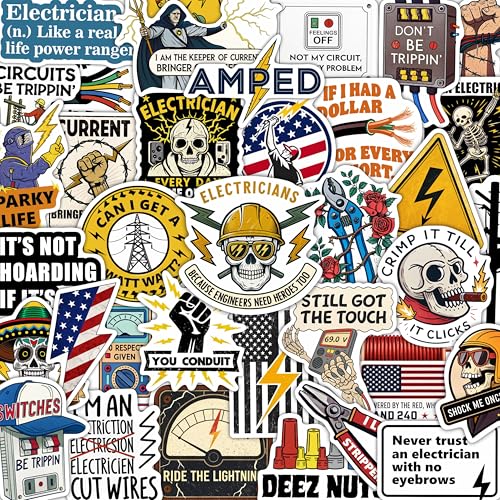 100Pcs Funny Electrician Stickers for Hard Hats, Waterbottle - Electrical Stickers - Electrician Gifts for Men, Party Supplies - Gift for Women & Men