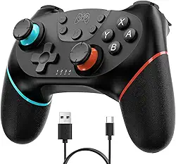 Controle Pro Wireless para Switch/Lite/OLED - Bluetooth, 6 Eixos, Turbo, Vibração, Motion, Despertar, Captura, PC/Android, Bateria Recarregável,Joystick Confortável- Preto