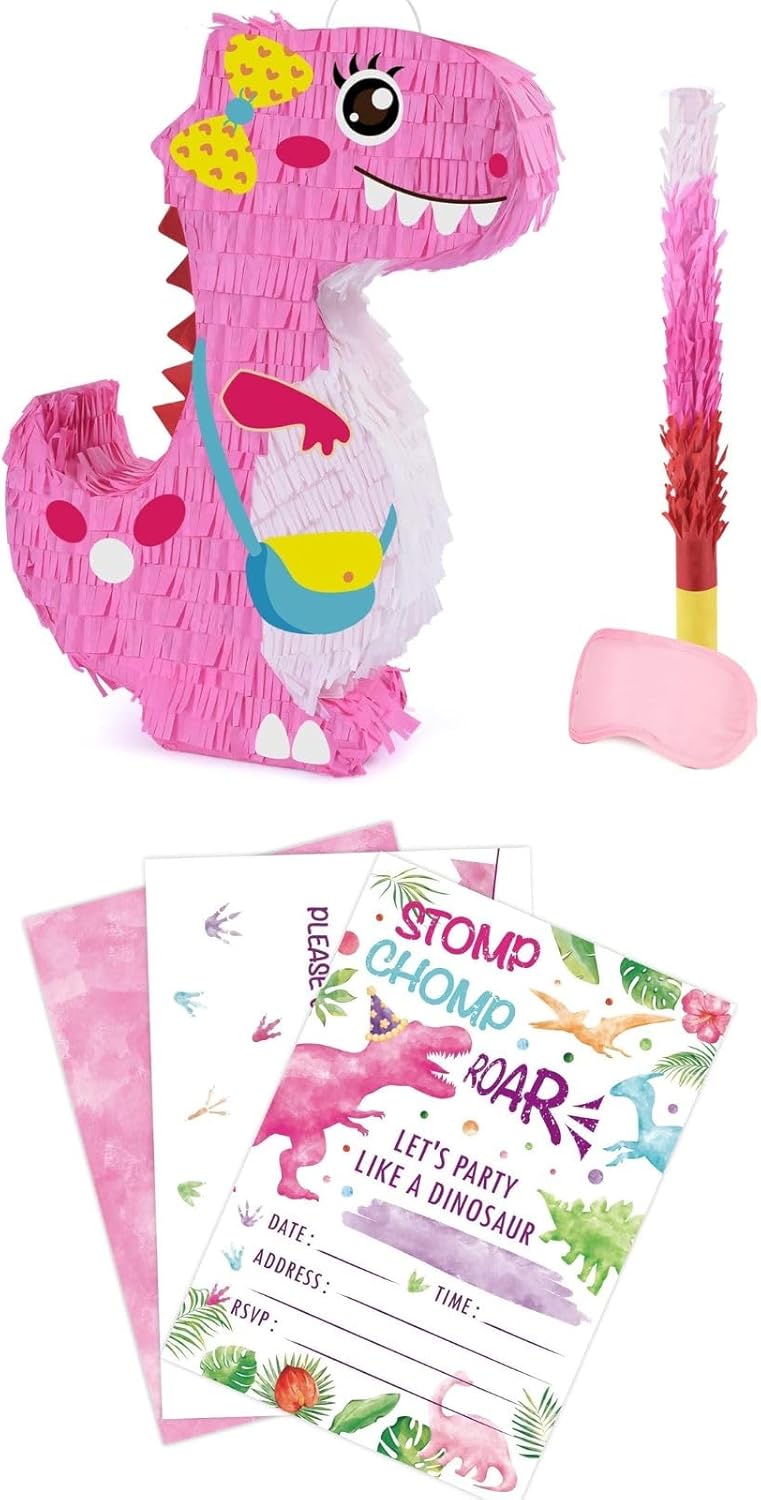 WERNNSAI 20 Sets Dinosaur Party Invitation + Dinosaur Piñata