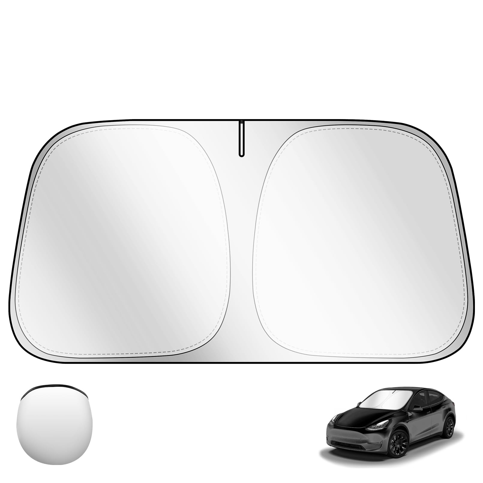 KBOISE 2025 Upgrade Professional Windshield Sun Shade for Tesla Model 3/Y 2016-2025, Innovative No-Light-Pass Technology for Maximum Protection, Foldable Sunshade with Mirror Cut-Out Keeps Car Cool