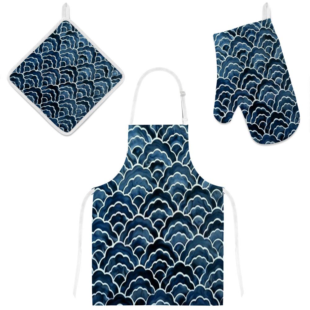 Tablier de cuisine japonais et gants de cuisson vagues pour cuisiner vos plats au quotidien