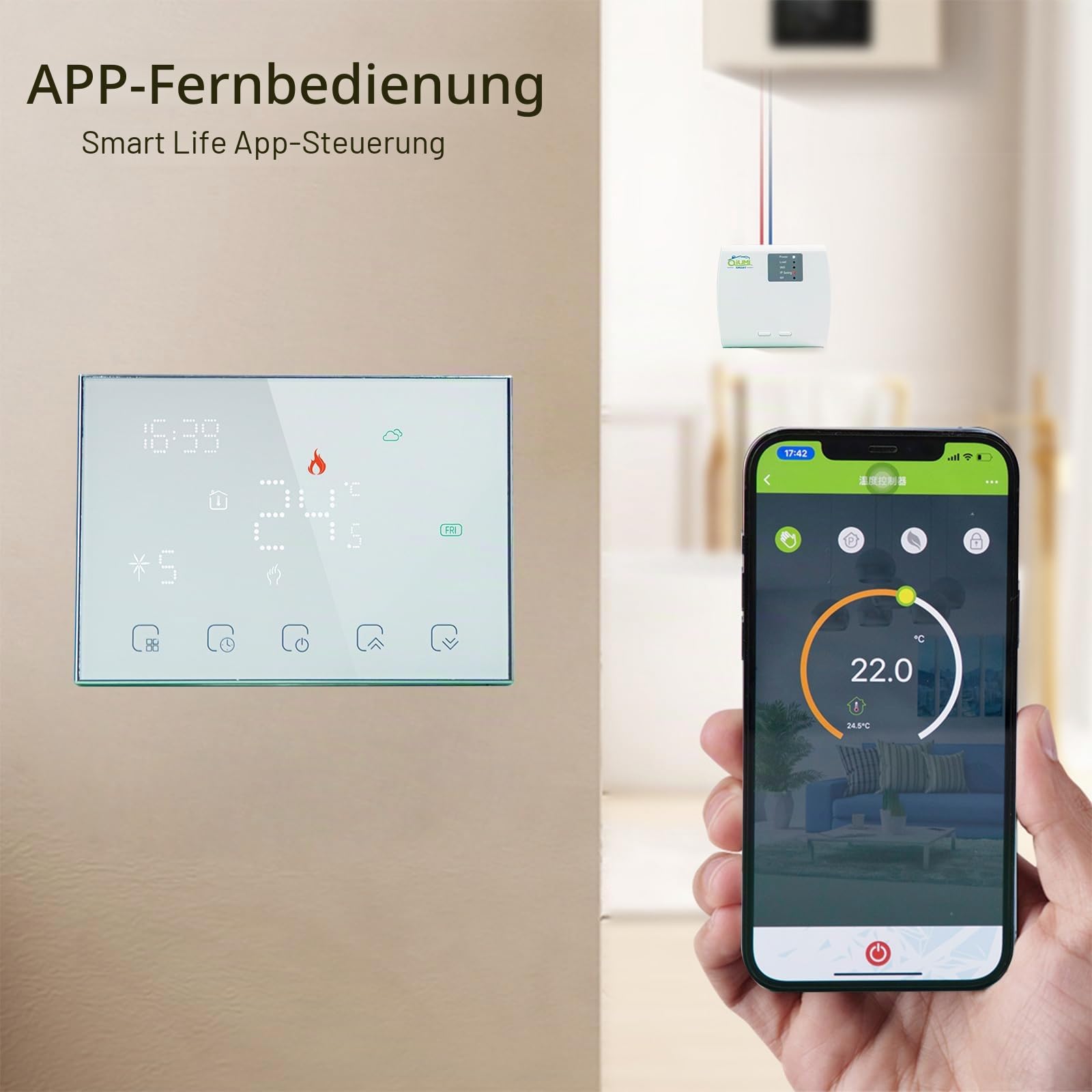 RF Smart WiFi Wireless Thermostat für individuelle Gas- / Wasserkesselheizung Funktioniert mit Alexa Google Home Trockenkontakt, 3A 2AA Batterie