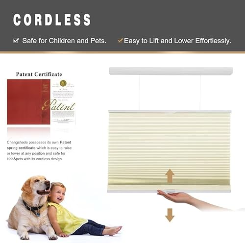 Miniatura 112 de Changshade Persianas celulares opacas de arriba hacia arriba, sin cordones, para ventana de interior, aislamiento térmico, persianas de panal