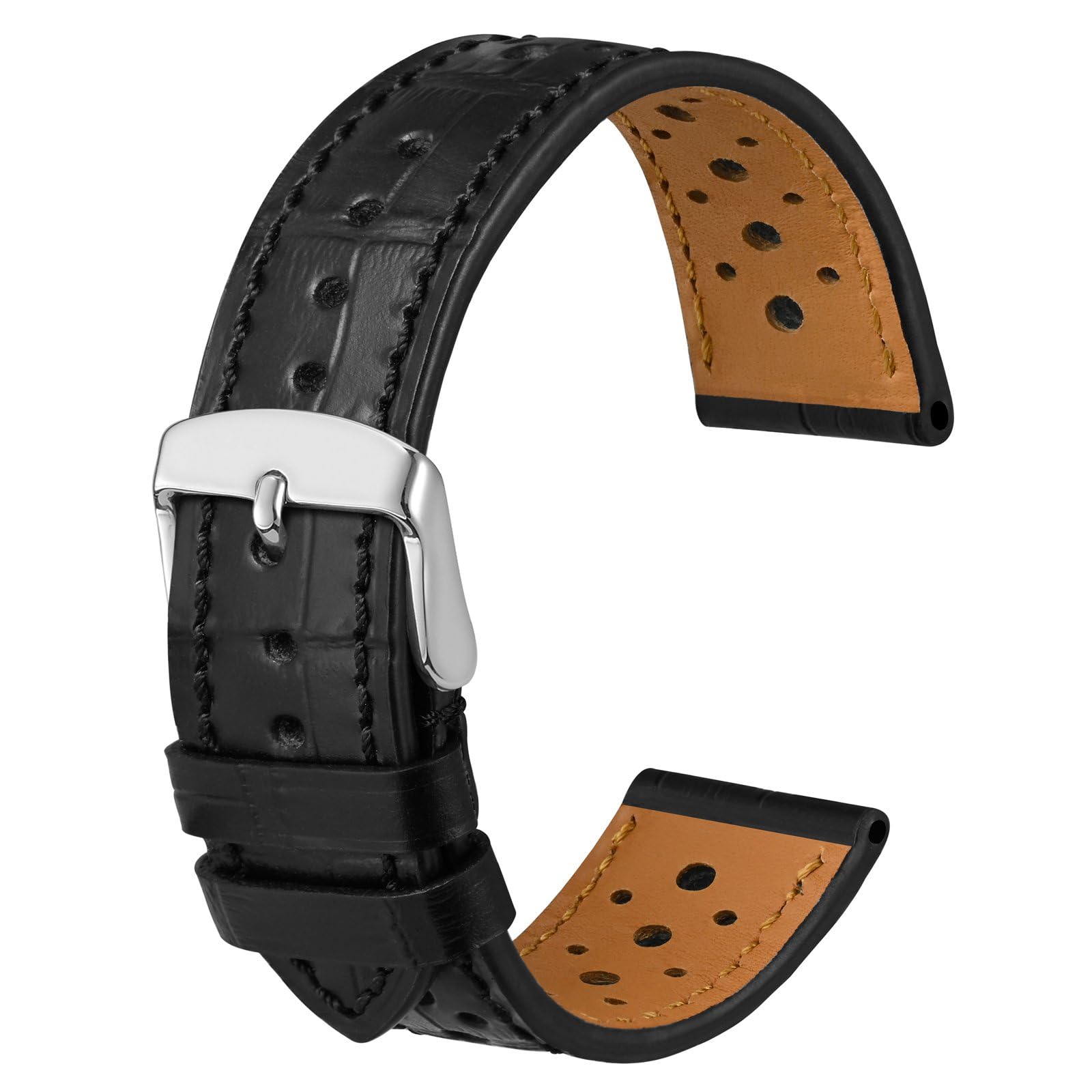 Anbeer Alligator Embossed Genuine Leather Watch Band,20mm Perforated Replacement Wristband for Men Women,Luxury Crocodile Pattern Watch Strap