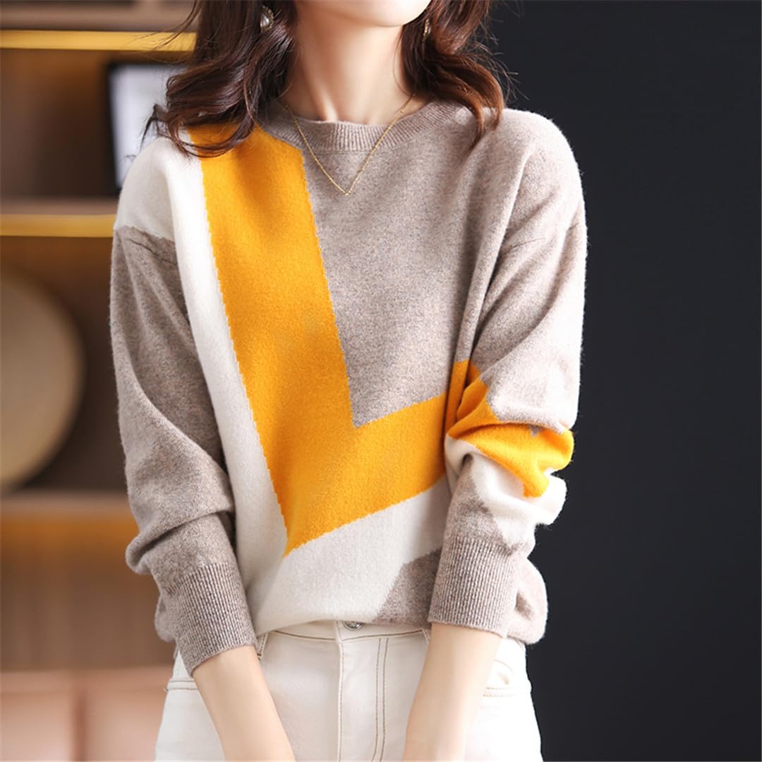 Kaschmir-Pullover für Damen, Rundhalsausschnitt, farblich passender Strickpullover, solide Wolle, langärmeliger Pullover