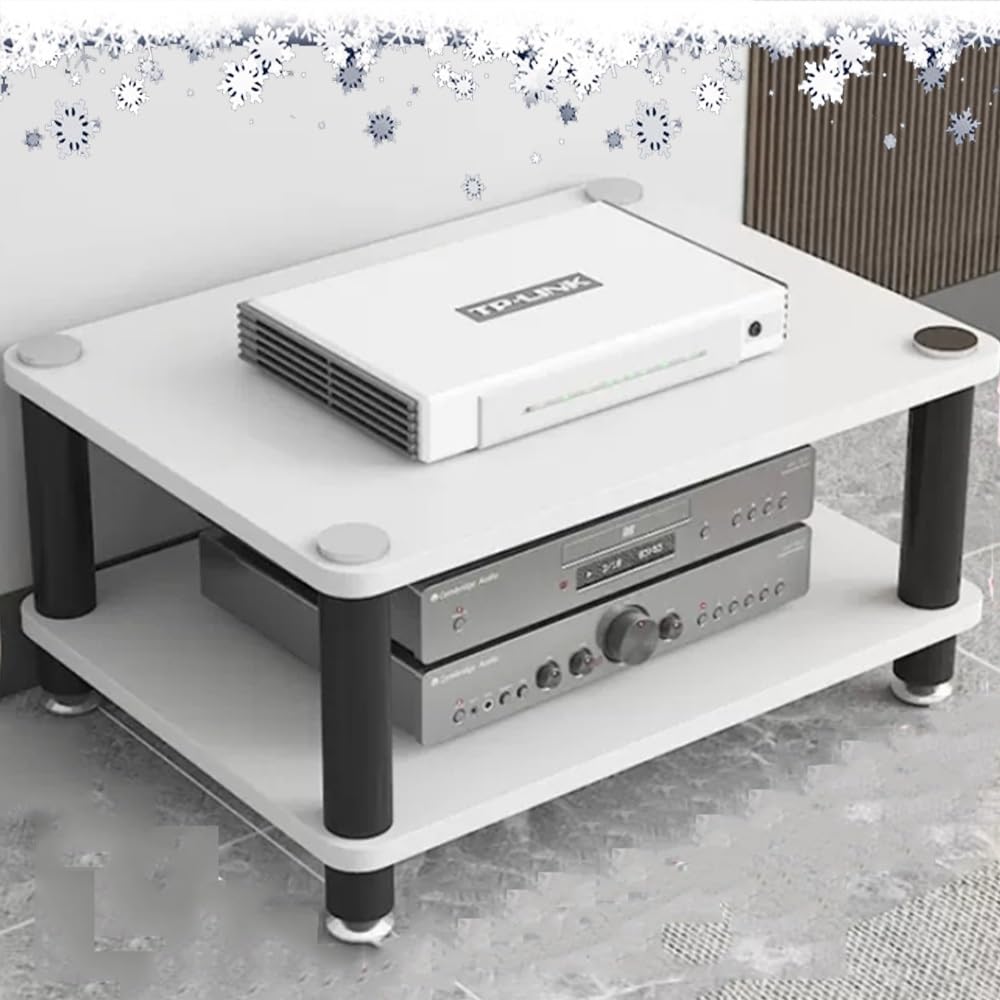 Stojak na sprzęt audiowizualny, stojak stereo, 1, 2, 3, 4 poziomy, stojak na sprzęt audio, stojak HiFi, półka do przechowywania wzmacniacza/gramofonu CD/konsoli do gier/odbiornika (biały, 60 x 40 x