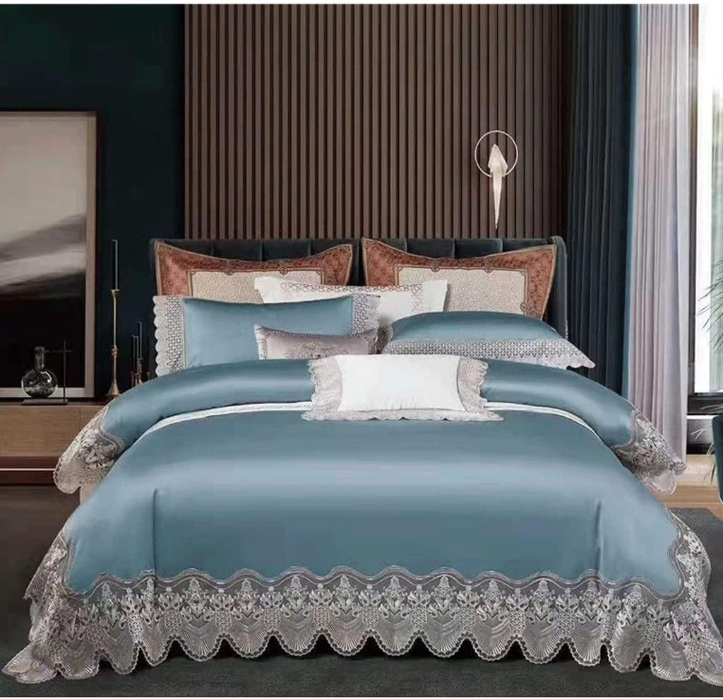 Lace Edge Bedding Set 4-Piece Cotton Quilt Cover Silk Sheets Pillowcase Bed Linings (Color : D, Size : 1.4 * 1.8m)