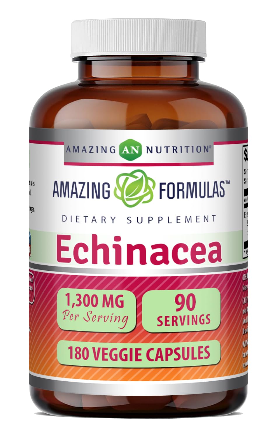 Amazing Formulas Echinacea 1300 Mg Supplement | Vegetarian Capsules | Non-GMO | Gluten-Free | Made in USA (1 Pack | 180 Count) Unflavored - 1 Pack | 180 Count