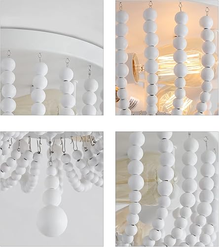 Miniatura 7 de Q&S Candelabros blancos bohemios con cuentas de montaje empotrado, lámpara de techo pequeña de 3 luces para dormitorio, cocina, comedor, sala de