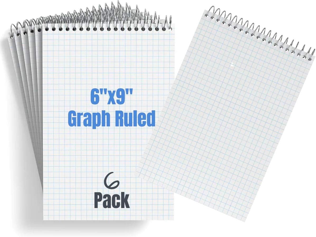 1InTheOffice Steno Pads Spiral 6x9, Graphing Paper