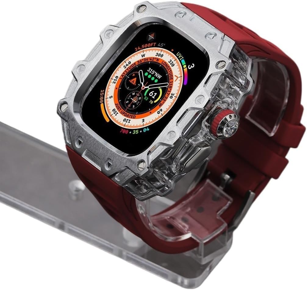 Rm Style Alloy Case Transparent Bezel Mod Kit，for Apple Watch Ultra 2 49mm，Rubber Watch Bands Accessories Men Metal PC Watch Cover，for IWatches Ultra 2 49mm Watch DIY(R,for Ultra 49mm)