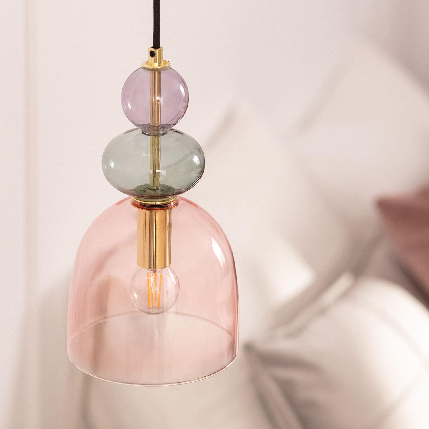 LEDKIA LIGHTING Lámpara Colgante Metal y Cristal Baudelaire Rosa E14
