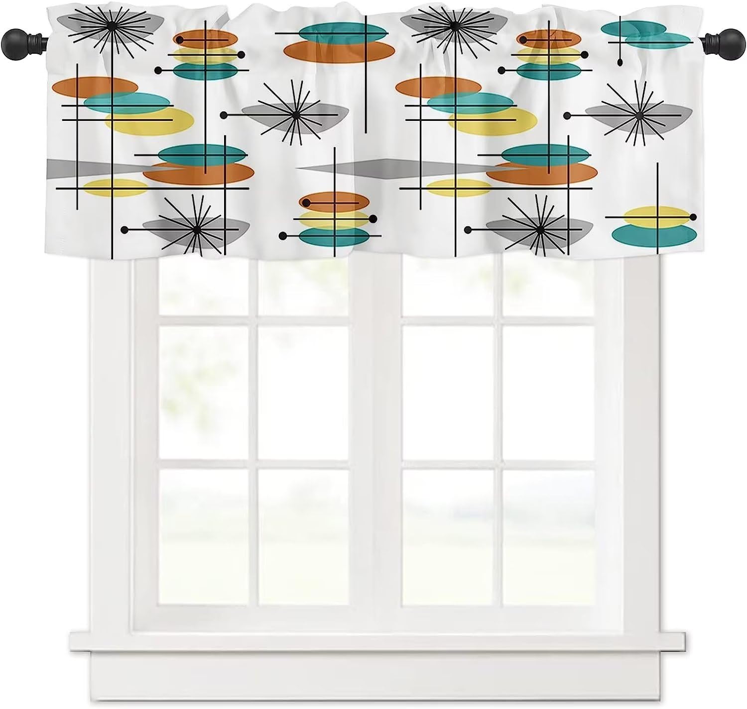 JESTRONRY Mid Century Window Valance, Modern Abstract Designs and Color Combinations Geometric Window Treatment Valances for Bedroom Kitchen Decor