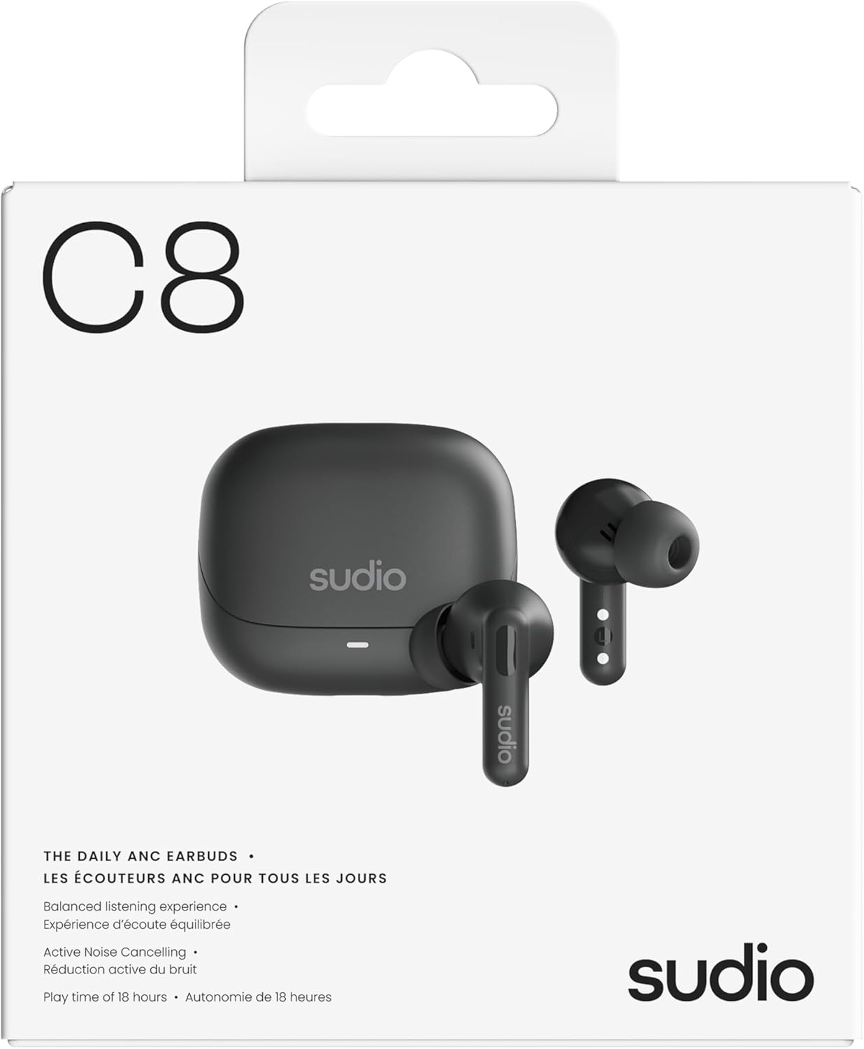 Sudio C8 The Go-to Noise Cancelling Earbuds, Active Noise Cancelling, in-Ear Earbuds with Touch Control, Bluetooth 5.4, Type-C Charging, 6.5H + 30H Playtime, Lightweight 39g, iOS Compatible (Black)