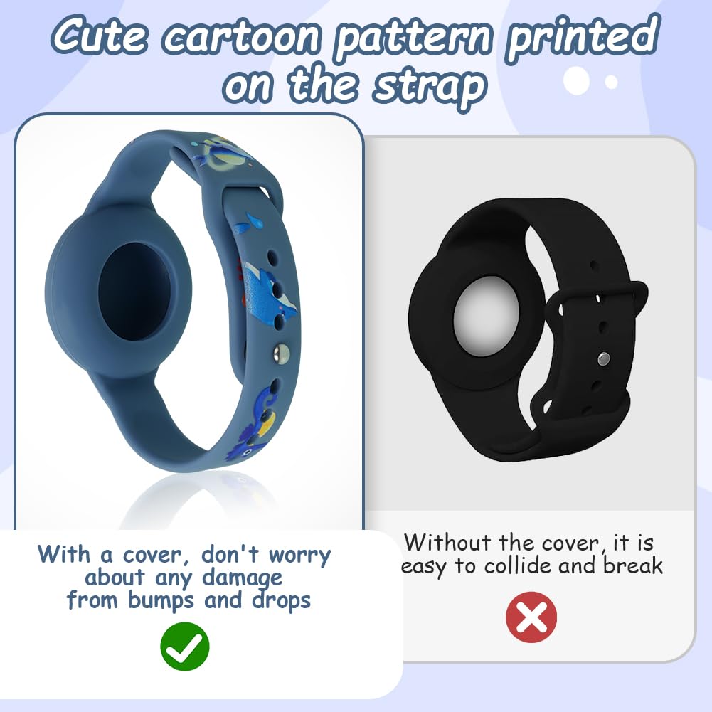 AXFEE Pulsera Compatible con Airtag, 1PCS Pulsera de Silicona para Niños, Funda Protectora Ajustable Antipérdida (Blue Shark, Airtag No Incluido) - 4