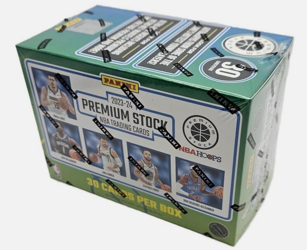 2023-24 Panini NBA Hoops Premium Stock Basketball Factory Sealed Blaster Box. 6 Packs of 5 Cards. Find 5 Prizms Including Blaster Exclusive Seismic Prizms.
